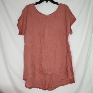 TERZO MILLENNIO Women's Linen Short Sleeve Pullover Top LARGE (NWT)
